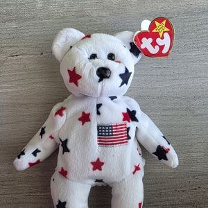 Ty Beanie Baby Glory Bear with Red and Black Stars